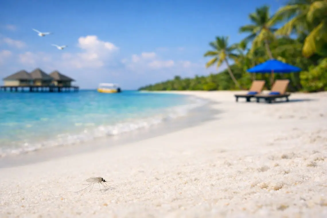 Dengue en Maldivas, mosquito en la playa